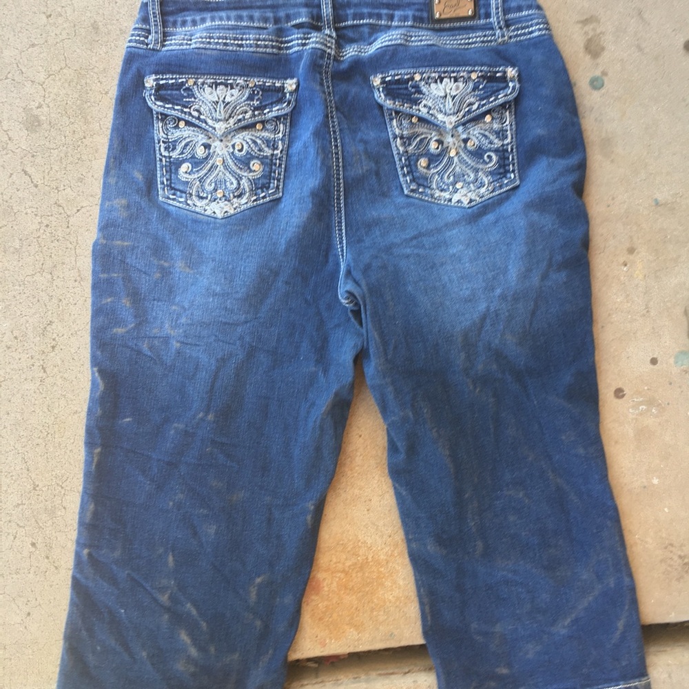 Y2K Women's Embroidered capri Blue Jeans